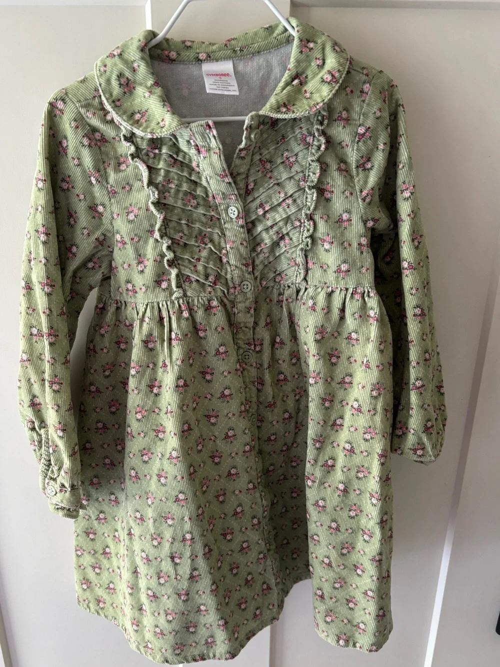 Vintage Gymboree Green Floral Corduroy Fall Dress 5 Girl Detective Line Prarie